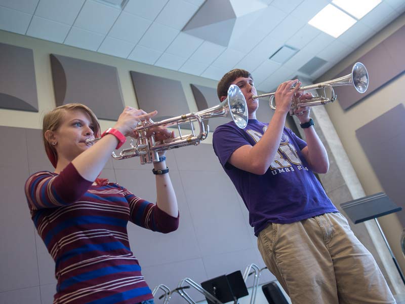 Music students rehearsing in Farris Band Hall